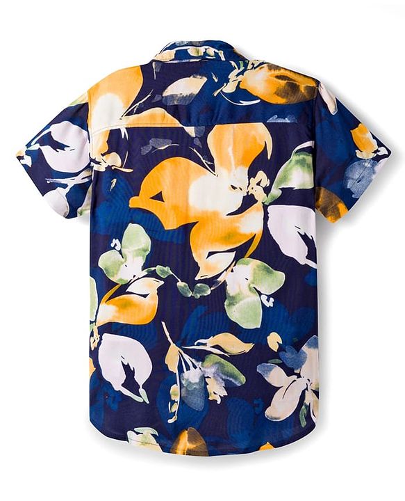 Pine Kids Viscose Woven Half Sleeves Shirt With Floral Print - Navy Blue