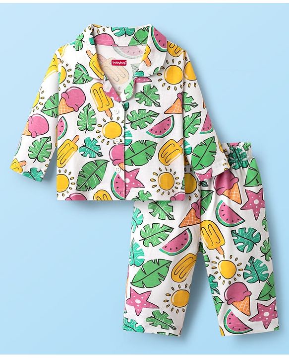 Babyhug Single Jersey Knit Half Puffed Sleeves Co-ords Top & Shorts Set with Tropical Theme Print - Orange main image 0