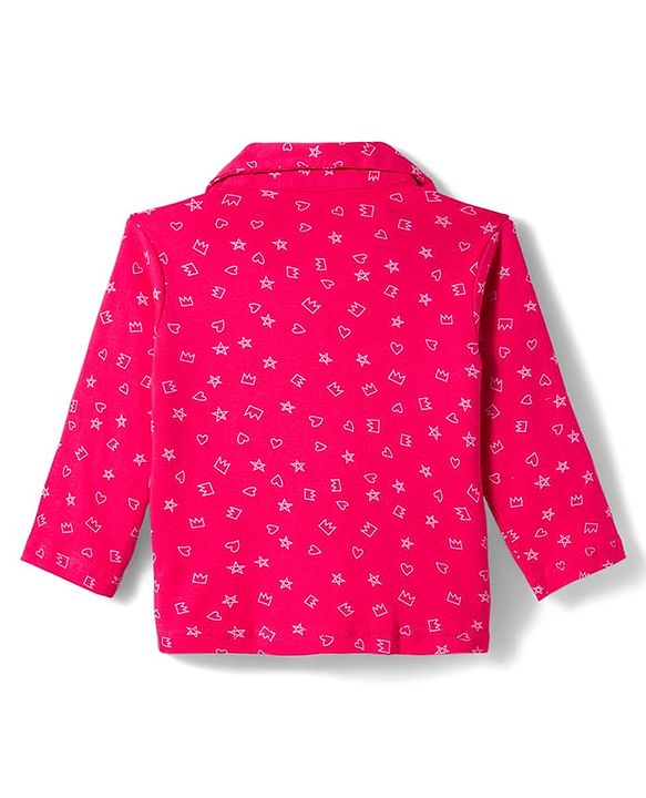 Babyhug Cotton Knit Full Sleeves Co-ords Night Suit With Floral Print - Pink