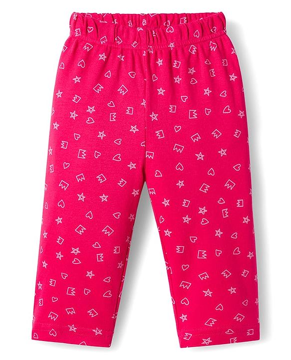 Babyhug Cotton Knit Full Sleeves Co-ords Night Suit With Floral Print - Pink
