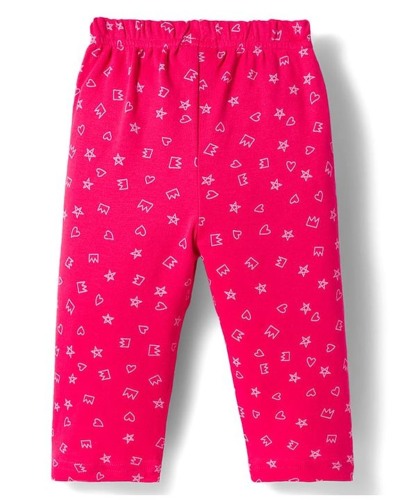 Babyhug Cotton Knit Full Sleeves Co-ords Night Suit With Floral Print - Pink