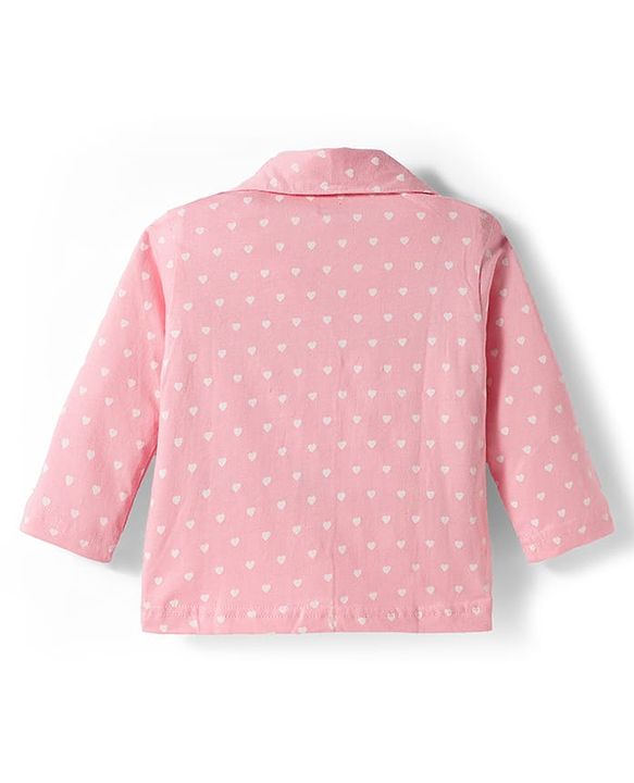 Babyhug Cotton Knit Full Sleeves Co-ords Night Suit with Polka Dots Print - Pink