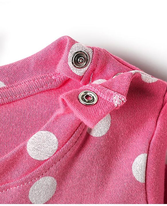 Babyhug Cotton Knit Full Sleeves Co-ords Night Suit with Polka Dots Print - Pink