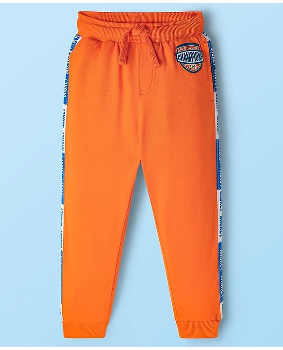BABYHUG Single Jersey Knitted Full Sleeves T-Shirt & Pant Set With Mickey Mouse Graphic - Orange & White