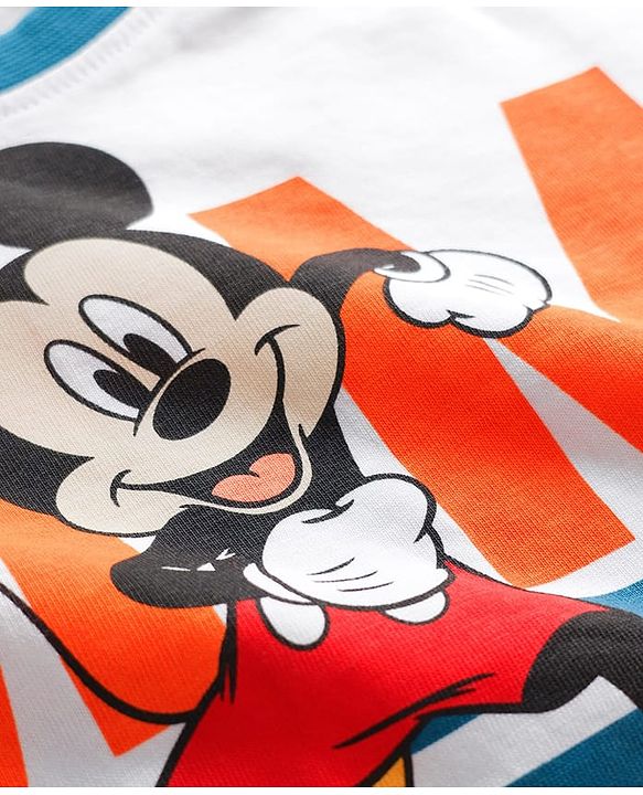 BABYHUG Single Jersey Knitted Full Sleeves T-Shirt & Pant Set With Mickey Mouse Graphic - Orange & White