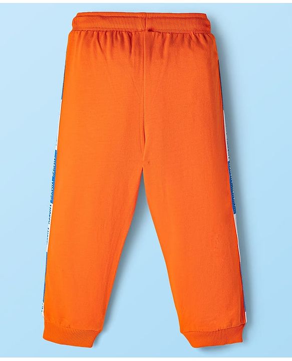 BABYHUG Single Jersey Knitted Full Sleeves T-Shirt & Pant Set With Mickey Mouse Graphic - Orange & White