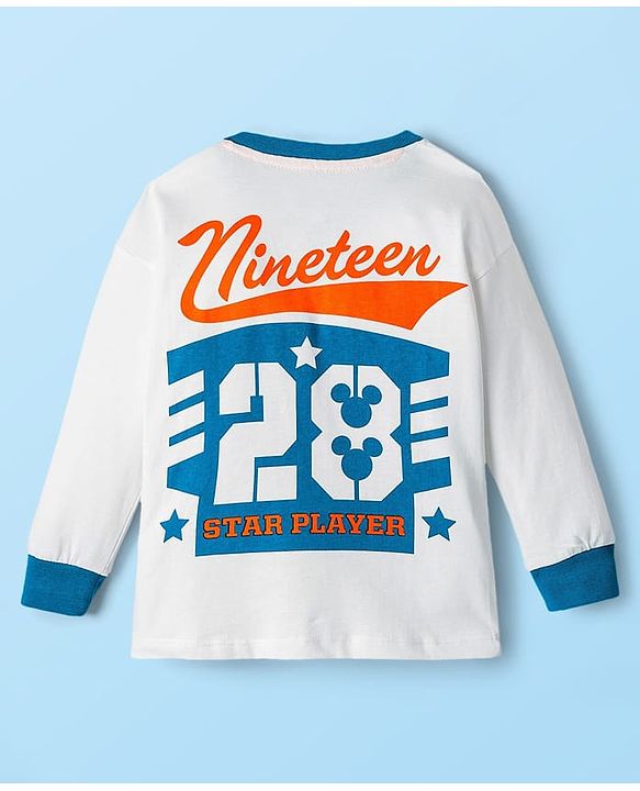 BABYHUG Single Jersey Knitted Full Sleeves T-Shirt & Pant Set With Mickey Mouse Graphic - Orange & White