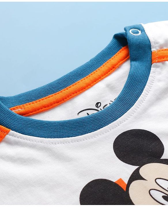 BABYHUG Single Jersey Knitted Full Sleeves T-Shirt & Pant Set With Mickey Mouse Graphic - Orange & White