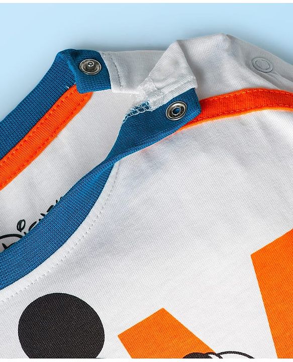 BABYHUG Single Jersey Knitted Full Sleeves T-Shirt & Pant Set With Mickey Mouse Graphic - Orange & White