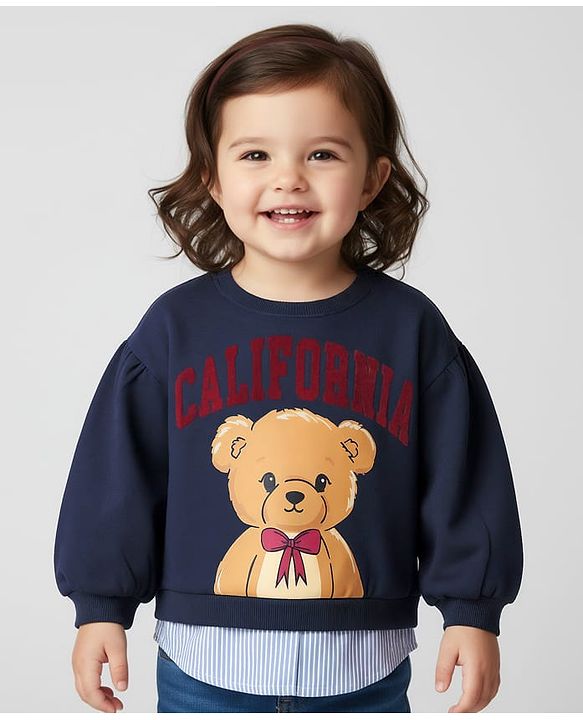 Babyhug Fleece Knit Full Sleeves Sweatshirt With Graphics - Navy Blue
