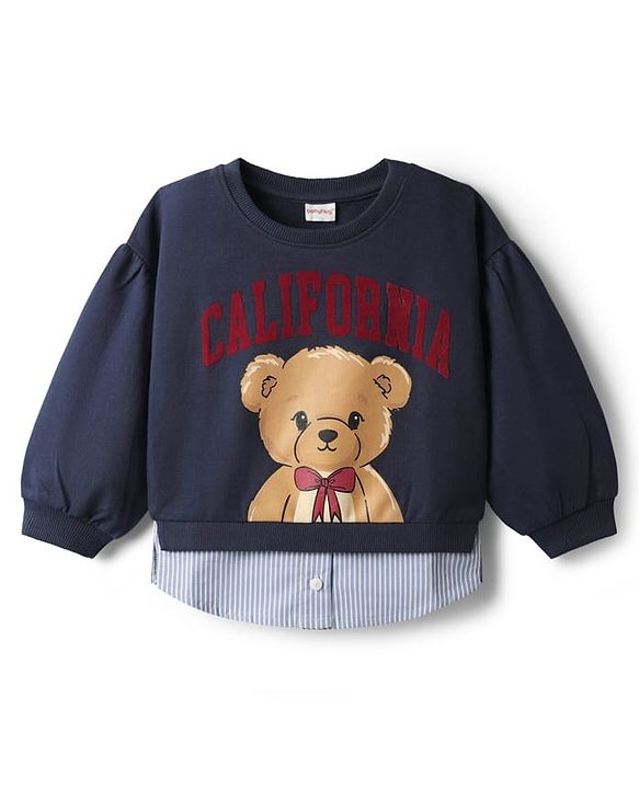 Babyhug Fleece Knit Full Sleeves Sweatshirt With Graphics - Navy Blue