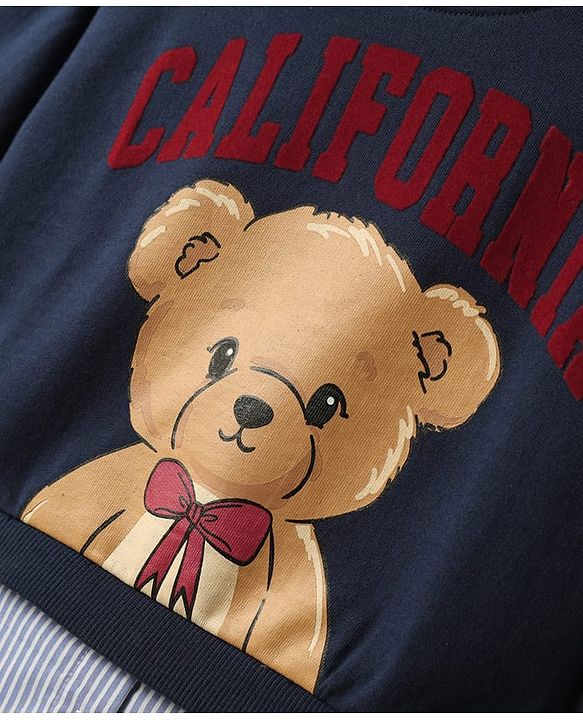 Babyhug Fleece Knit Full Sleeves Sweatshirt With Graphics - Navy Blue