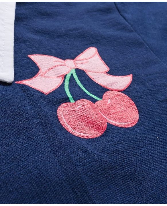 Babyhug Fleece Knit Full Sleeves Overlapped Sweatshirt With Front & Back Cherry Print - Navy Blue