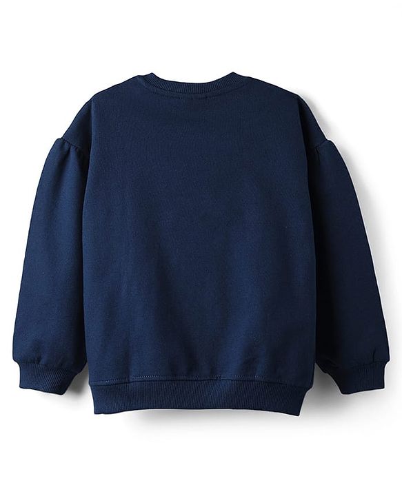 Babyhug Fleece Knit Full Sleeves Floral Applique & Butterfly Printed Sweatshirt - Navy Blue