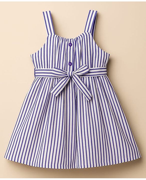 Babyhug Cotton Woven Striped Frock & Full Sleeves Inner Tee With Belt - Purple & White