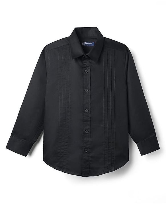 Pine Kids Cotton Woven Full Sleeves Solid Color Party Shirt - Black