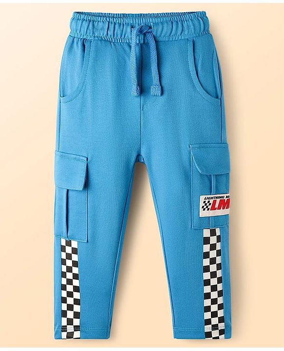 Babyhug Disney Single Jersey Knit Full Sleeves Cut and Sew Polo T-Shirt & Lounge Pants Set with Cars Graphic - Red & Blue