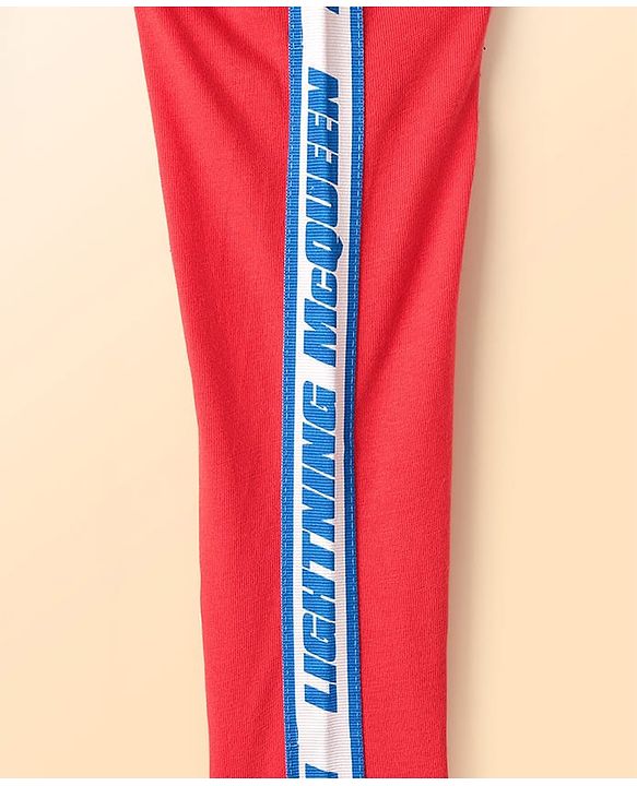 Babyhug Disney Single Jersey Knit Full Sleeves Cut and Sew Polo T-Shirt & Lounge Pants Set with Cars Graphic - Red & Blue