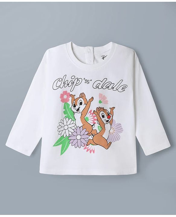 Babyhug Disney 100% Cotton Knit Full Sleeves T-Shirt & Skirt Set With Chip N Dale Graphic - Purple