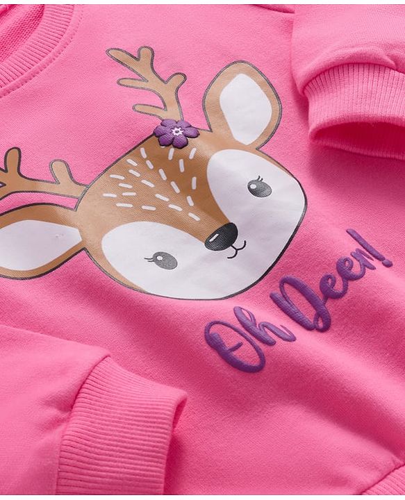 Babyhug Cotton Knit Full Sleeves Sweatshirts With Floral & Reindeer Print Pack of 2 - Pink & Purple