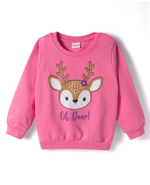 Babyhug Cotton Knit Full Sleeves Sweatshirts With Floral & Reindeer Print Pack of 2 - Pink & Purple