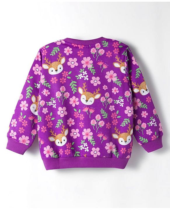 Babyhug Cotton Knit Full Sleeves Sweatshirts With Floral & Reindeer Print Pack of 2 - Pink & Purple