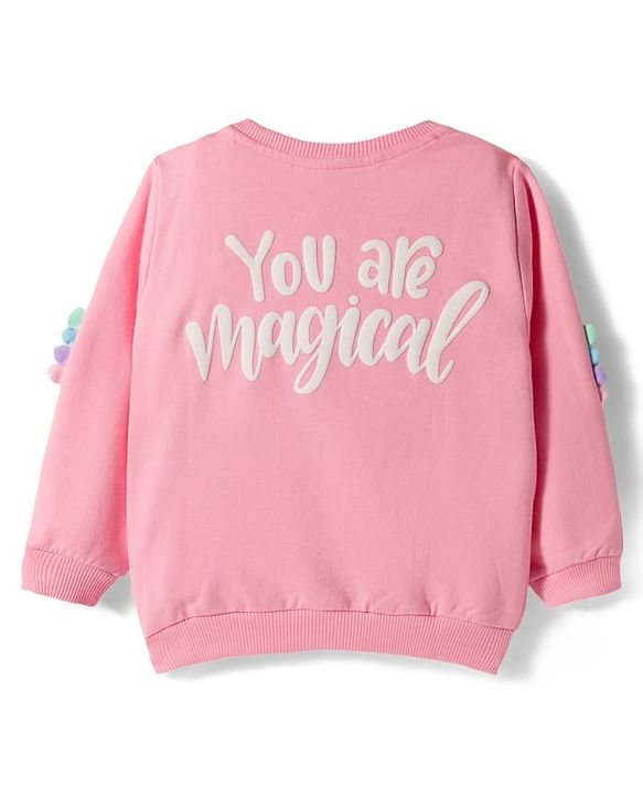 Babyhug Cotton Knit Full Sleeves Sweatshirt with Unicorn Applique - Pink