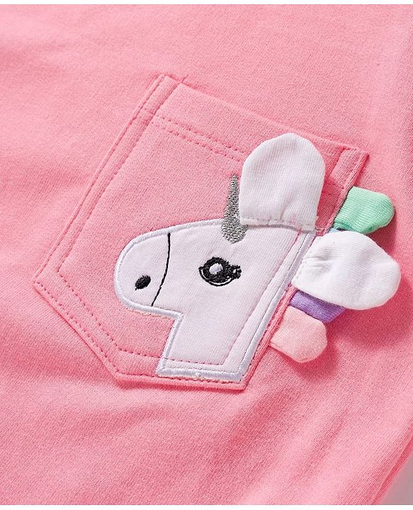 Babyhug Cotton Knit Full Sleeves Sweatshirt with Unicorn Applique - Pink