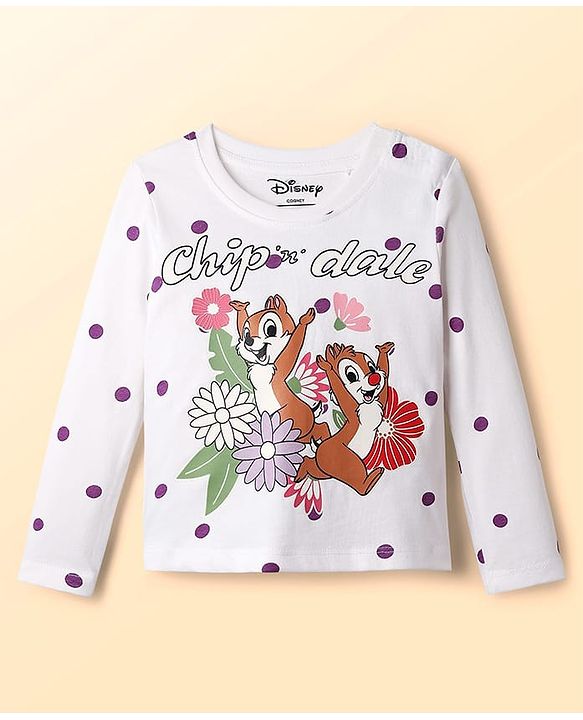 Babyhug Disney Single Jersey Knit Full Sleeve T-Shirt & Dungaree Set with Chip n Dale Graphic - Lilac & White