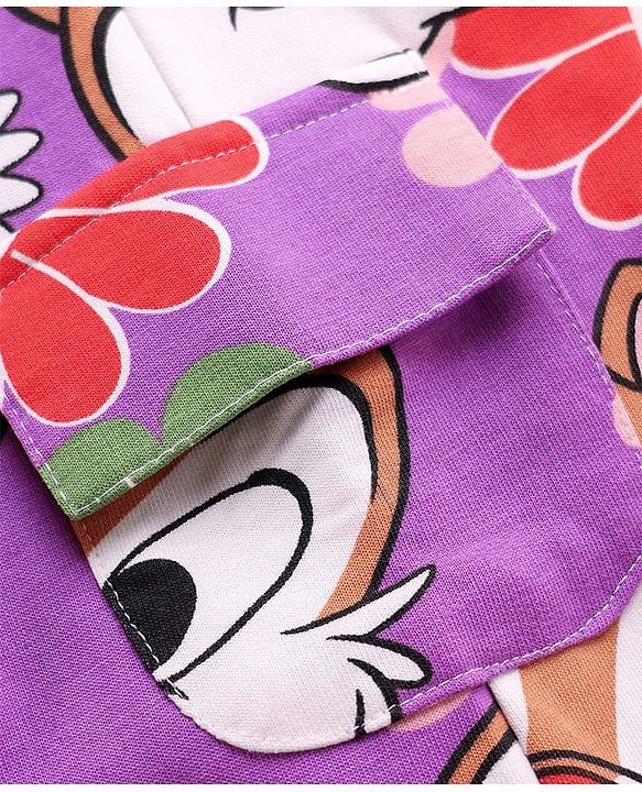 Babyhug Disney Single Jersey Knit Full Sleeve T-Shirt & Dungaree Set with Chip n Dale Graphic - Lilac & White