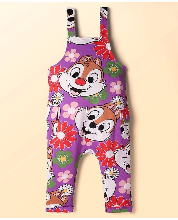 Babyhug Disney Single Jersey Knit Full Sleeve T-Shirt & Dungaree Set with Chip n Dale Graphic - Lilac & White
