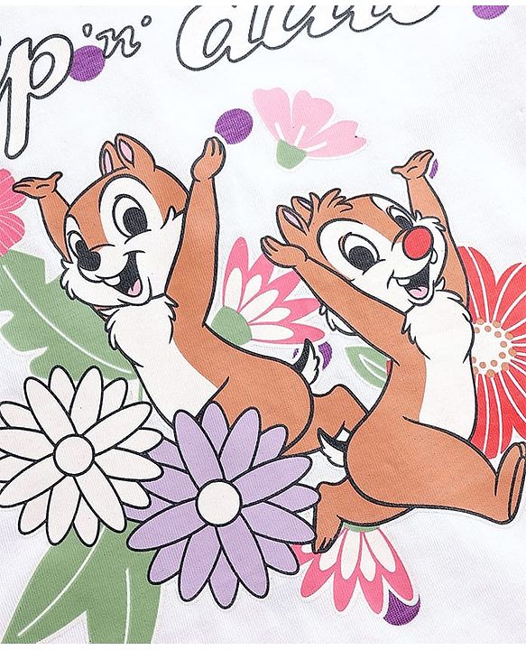 Babyhug Disney Single Jersey Knit Full Sleeve T-Shirt & Dungaree Set with Chip n Dale Graphic - Lilac & White