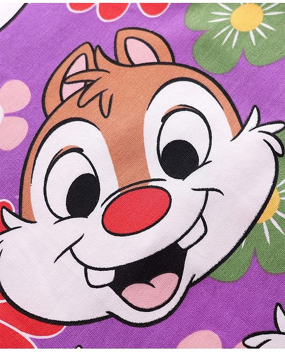 Babyhug Disney Single Jersey Knit Full Sleeve T-Shirt & Dungaree Set with Chip n Dale Graphic - Lilac & White
