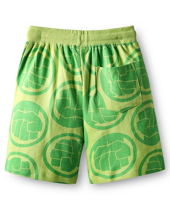 Pine Kids Marvel Single Jersey Knit Drop Shoulder Half Sleeves Oversized T-Shirt & Shorts Set With Avengers Graphics - Green