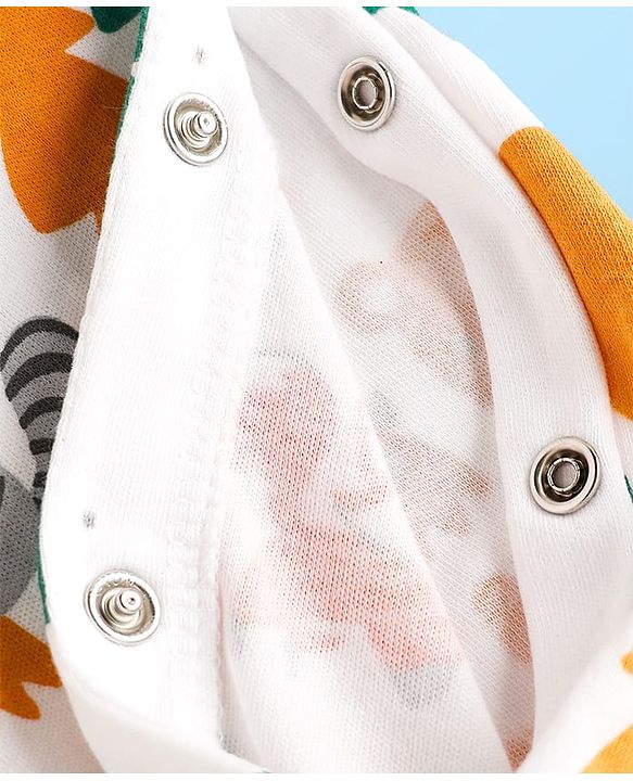 Babyhug 100% Cotton Knit Full Sleeves Footed Sleepsuit With Animal Print - White