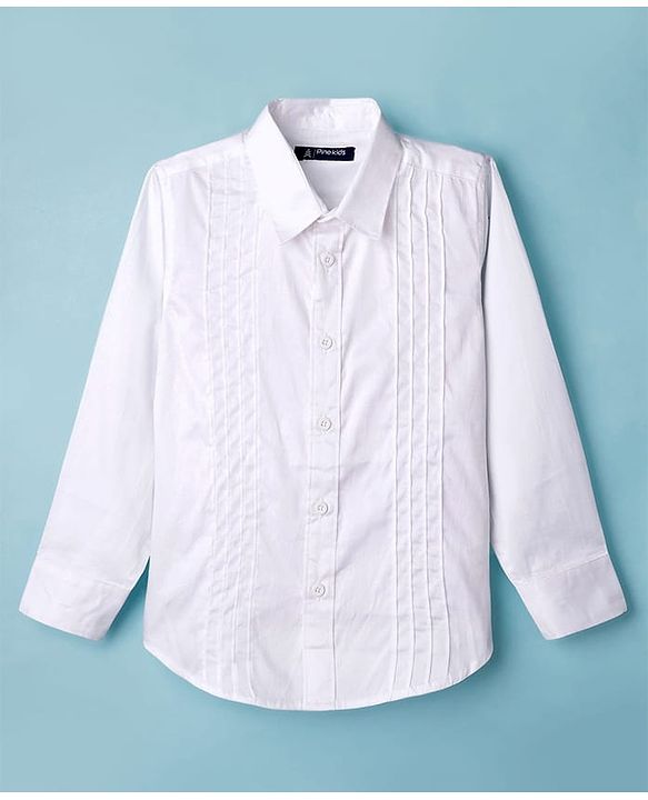Pine Kids Cotton Woven Full Sleeves Solid Party Shirt with Attached Bow - White