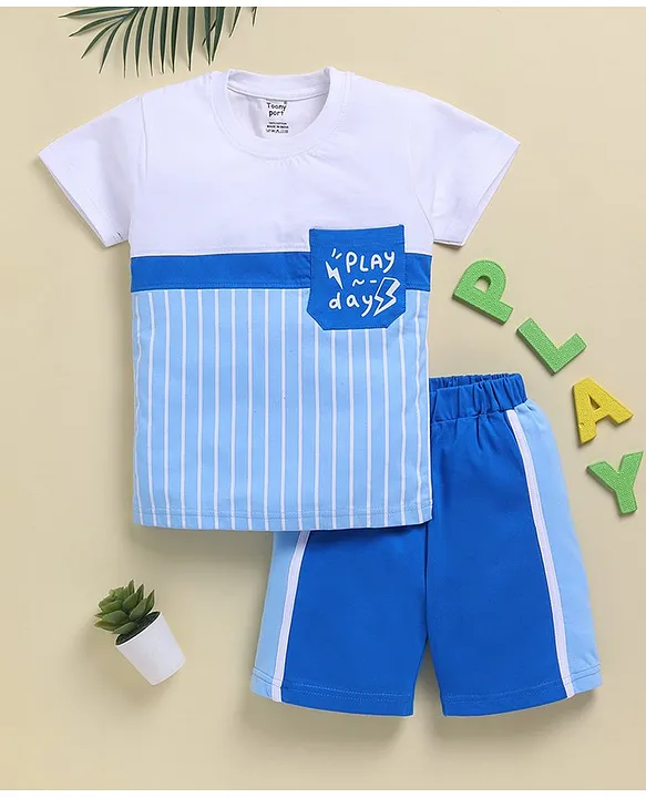 Buy TOONYPORT Cotton Half Sleeves Placement Striped & Play Day