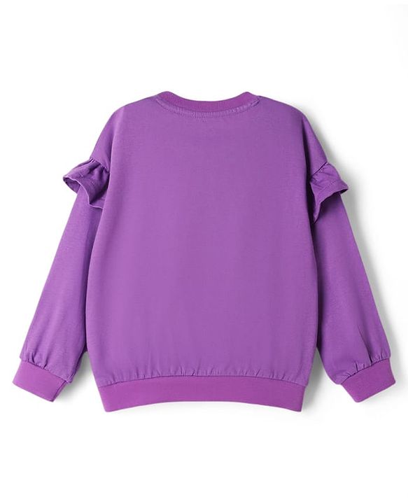 Babyhug Disney 100% Cotton Knit Full Sleeves Sweatshirt & Lounge Pant With Disney Princess Graphic With Reverse Sequin & Badge - Purple