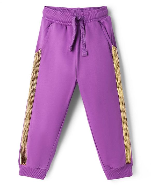 Babyhug Disney 100% Cotton Knit Full Sleeves Sweatshirt & Lounge Pant With Disney Princess Graphic With Reverse Sequin & Badge - Purple