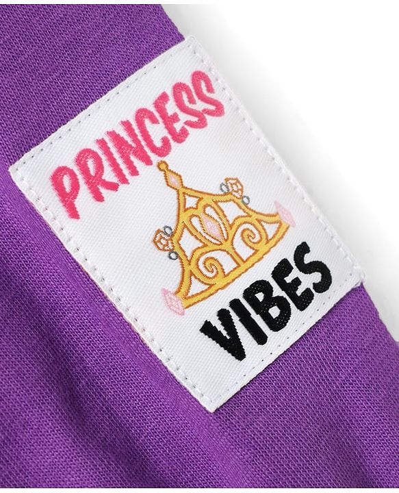 Babyhug Disney 100% Cotton Knit Full Sleeves Sweatshirt & Lounge Pant With Disney Princess Graphic With Reverse Sequin & Badge - Purple