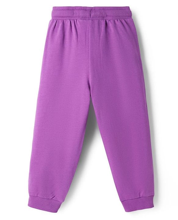 Babyhug Disney 100% Cotton Knit Full Sleeves Sweatshirt & Lounge Pant With Disney Princess Graphic With Reverse Sequin & Badge - Purple