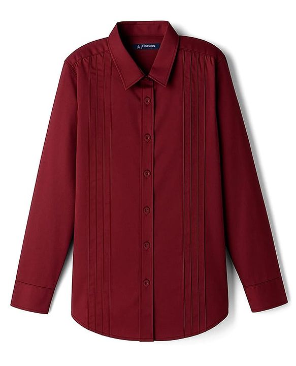 Pine Kids Cotton Woven Full Sleeves Solid Party Shirt With Bow - Maroon