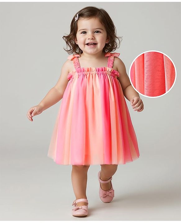 Babyhug Woven Sleeveless Solid Party Dress With Bow Applique - Pink