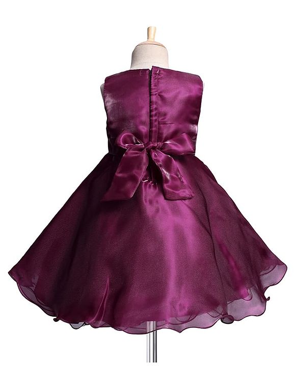 Babyhug Woven Sleeveless Party Dress With Floral Applique On Yoke - Wine