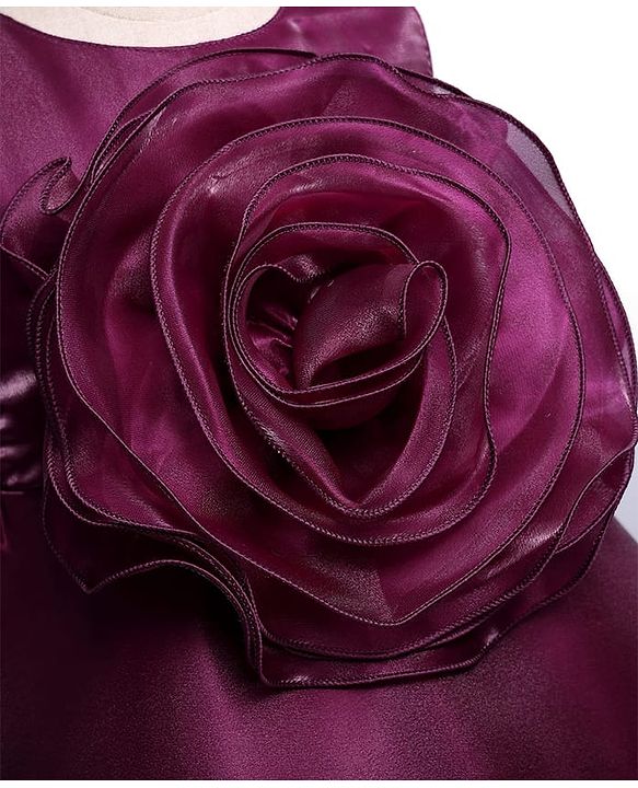 Babyhug Woven Sleeveless Party Dress With Floral Applique On Yoke - Wine