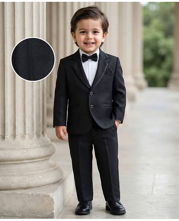 Babyhug Knit Full Sleeves Solid Color Three Piece Party Suit with Bow - Black
