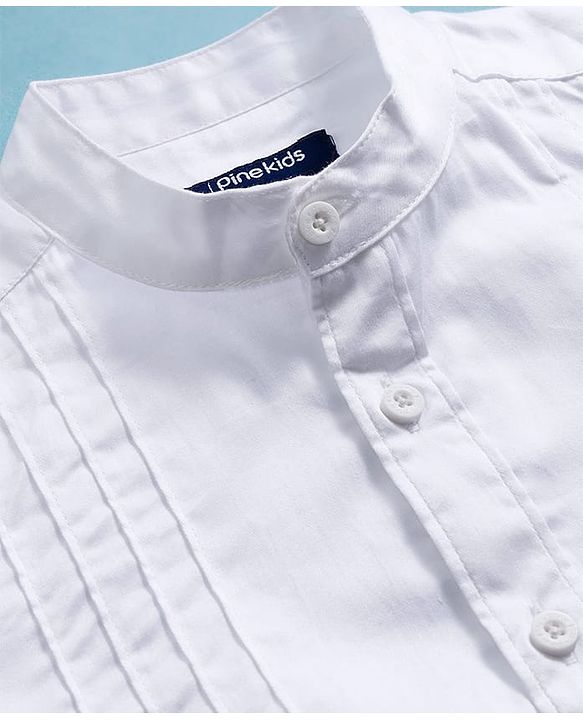 Pine Kids Cotton Woven Full Sleeves Solid Color Party Shirt with Pintuck Detailing - White