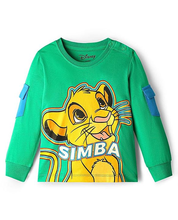 Babyhug Disney Single Jersey Knit Full Sleeves T-Shirt & Lounge Pant Set with Lion King Graphic and Badge Detailing - Green & Blue