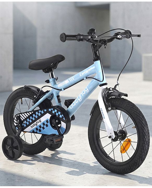 Babyhug Cruise Bicycle for Kids Cycle for 3 to 5 Years Boys & Girls 14T Inches- Blue| 90% Pre-Installed| Sturdy Frame| Training Wheels| Durable Brake| Rubber Tyres| Height Adjustable Seat and Handle