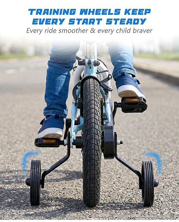 Babyhug Cruise Bicycle for Kids Cycle for 3 to 5 Years Boys & Girls 14T Inches- Blue| 90% Pre-Installed| Sturdy Frame| Training Wheels| Durable Brake| Rubber Tyres| Height Adjustable Seat and Handle